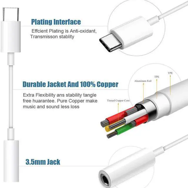 Alt view image 4 of 5 - Type C to 3.5mm Headphone Earphone Jack Adapter Audio Cable For iPad Pro 2018 For   All Type-C Calling Adaptador