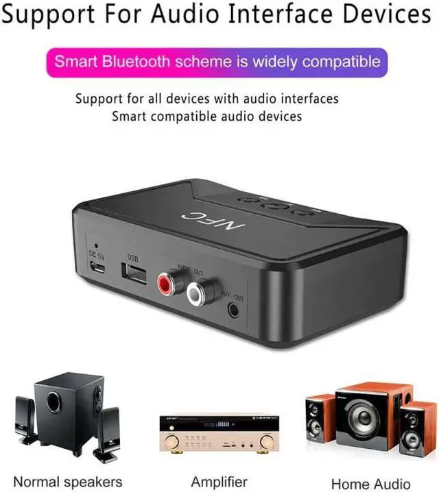 Alt view image 5 of 5 - Wireless NFC Bluetooth 5.0/4.2/4.1/4.0/3.0/2.0/1.0 Receiver 3.5mm AUX HiFi Stereo Audio Adapter For Car Speaker