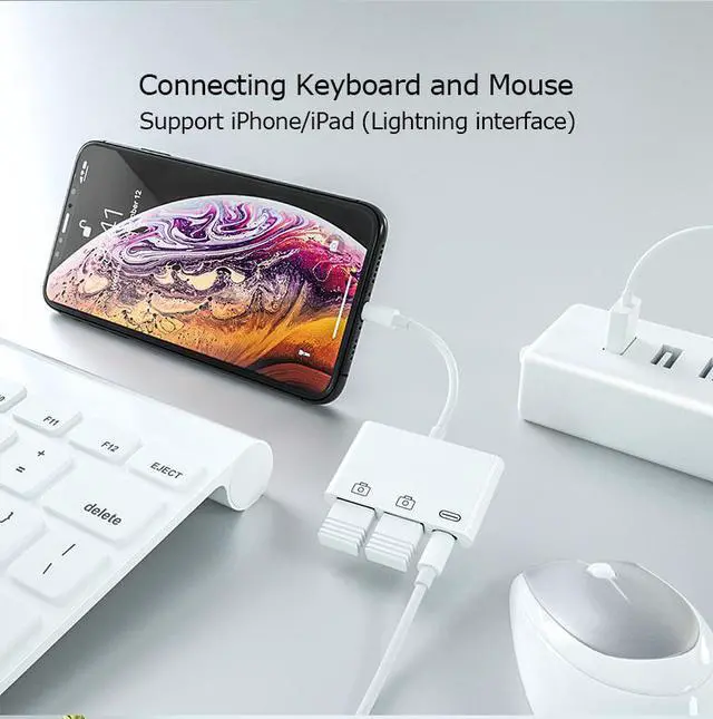 Alt view image 2 of 5 - New OTG Double USB Adapter for iPhone 8 X iOS 13 USB camera U flash drive converter for lightning USB cable headphones