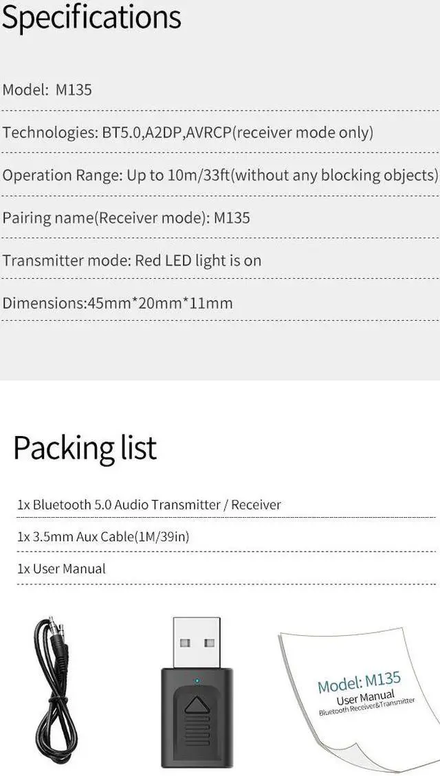 Alt view image 4 of 5 - Low Latency LONG RANGE LL USB Bluetooth 5.0 Transmitter For TV Wireless USB /3.5mm AUX/2 RCA Audio Adapter For PS4 PC