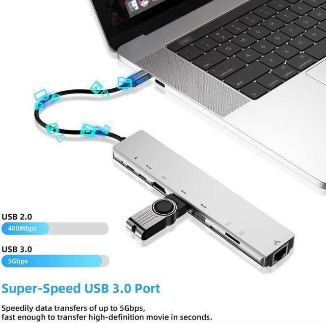 Alt view image 5 of 5 - 8 in 1 Type-C HUB USB-C to 4K /USB3.0 /RJ45 /Gigat LAN /PD Charging /TF Card Reader Adapter USB Splitter For MacBook Pro