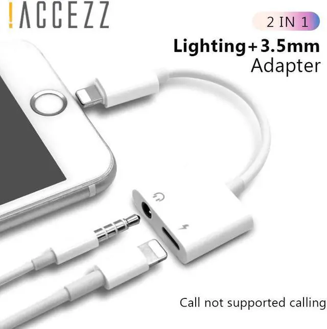 Main image of 2 in 1 Adapter For iPhone X 7 8 plus XS MAX Splitter 3.5mm Jack Earphone Aux Cable Listening Charging Connecter Adapters