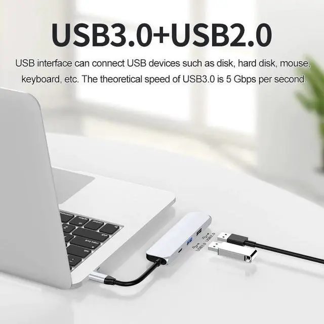 Alt view image 3 of 5 - C Dock  Hub 3.0 to HDMI 4K Type-C Adapter  Multiplier Hub 2.0  C Splitter PC Accessories For  Macbook Pro HUB