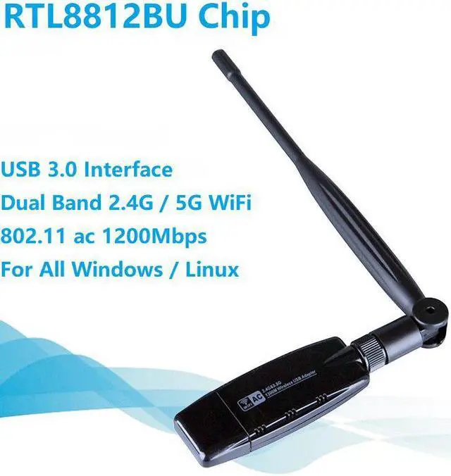 Main image of RTL8812BU Chipset Network Card 2.4G/ 5G WiFi USB 3.0 Lan Adapter Wireless AC 1200Mbps Dongle 5dBi Antenna For Desktop Laptop