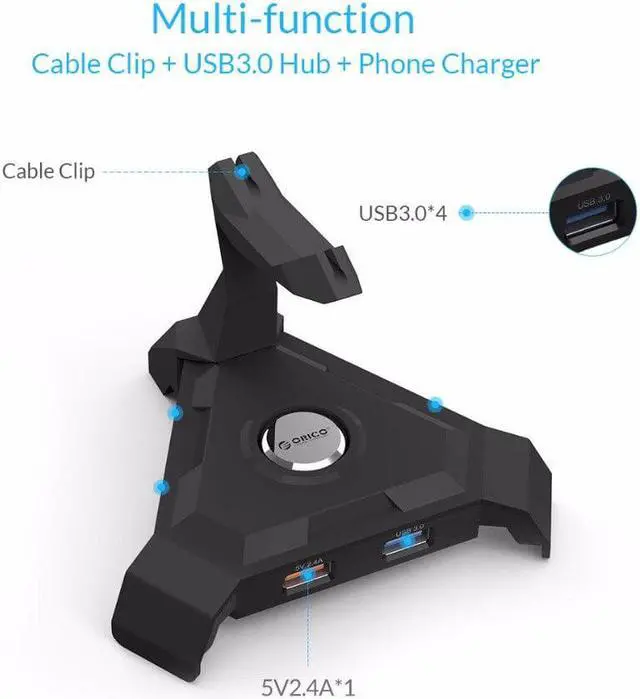 Alt view image 2 of 5 - USB 3.0 HUB With 12V Power Adapter Support 5V2.4A Charging OTG Splitter Mouse Cable Management For Computer Accessories