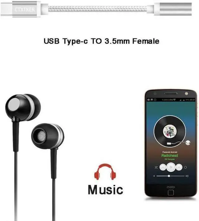 Alt view image 3 of 5 - C Type C to 3.5mm Jack Headphone Adapter Cable 3.5 Type-C Adapter Audio Converter Cable for  Mate10