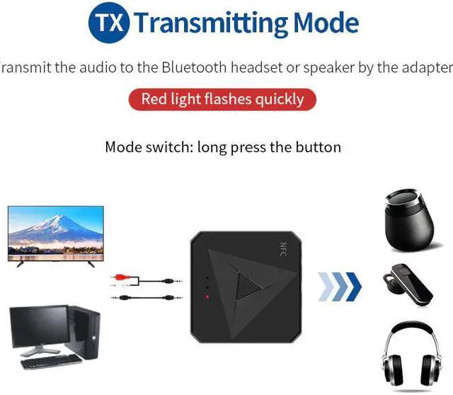 Alt view image 3 of 5 - 5.0 Receiver Transmitter 3.5mm AUX Jack Music Wireless Audio Adapter Handsfree Call & Mic NFC Car Kit For TV Auto ON