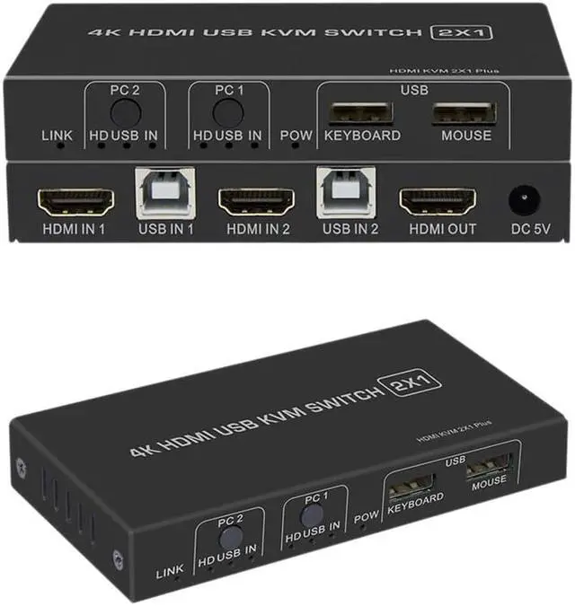 Alt view image 5 of 5 - 4K HDMI KVM Switch 2In 1Out USB HDMI1.4 KVM Switcher Splitter Support Remote Wake-Up for Keyboard Mouse Printer Monitor