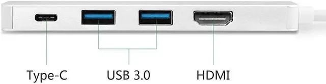 Alt view image 4 of 5 - Adapter Hub 4in1 2 USB 3.0 Ports USB-C Power Charge Port + 4K For Macbook Pro Air//Dell Type C Port