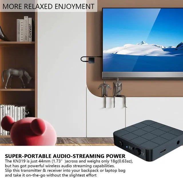 Alt view image 2 of 5 - 5.0 2-in-1 Audio Transmitter Receiver TV Computer Speaker Car Adapter Stereo Wireless Audio 3.5mm AUX Jack RCA Adapter