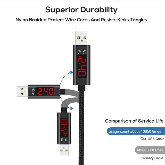 Alt view image 3 of 5 - USB Type C Cable Voltage and Current Intelligent Display  Sync Cord For  Galaxy  Mi Fast Charging cable