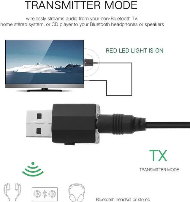 Alt view image 4 of 5 - Switching Bluetooth 5.0 Adapter USB Transmitter Receiver 2 in 1 3.5mm Stereo Audio Adapter Wireless Digital Devices