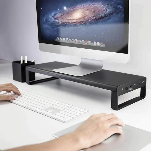 Alt view image 4 of 5 - Alloy Monitor Stand Computer Base Table With 4 Usb 3.0 HUB mole phone wireless charging Laptop Desk Stand