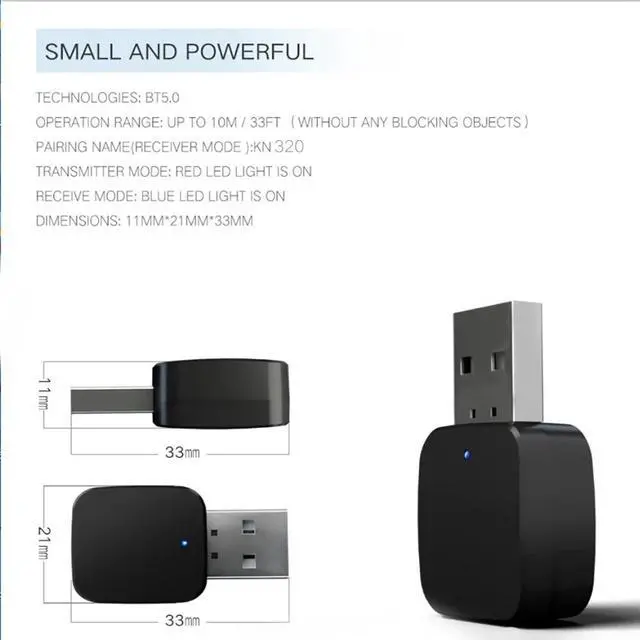 Alt view image 5 of 5 - Bluetooth 5.0 Audio Transmitter Receiver Mini USB Stereo Music 3.5mm Jack AUX Headphones Receptor Bluetooth Wireless Adapter