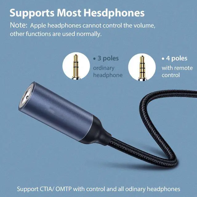Alt view image 3 of 5 - Type C To 3.5mm Jack Aux Headphones Adapter for  Galaxy Note 10 S20 Plus + A90 Ultra -C To 3.5mm OTG Audio Cable