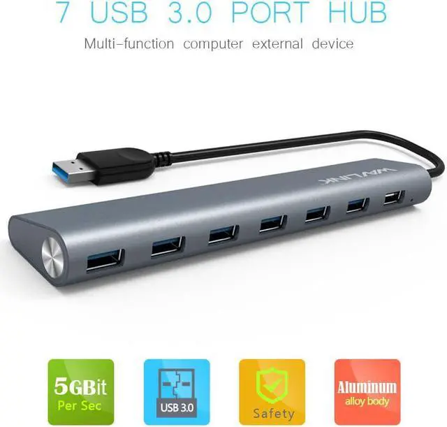 Alt view image 2 of 5 - Super speed 7-Port USB 3.0 Aluminum HUB With 5V/4A Power Adapter USB Splitter hub 3.0 Supports Microsoft Windows MAC OS