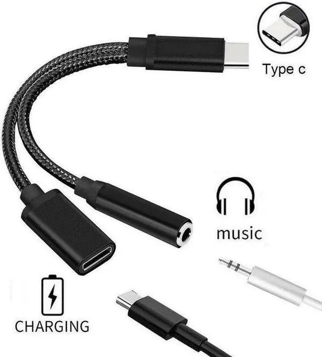 Main image of Type C To 3.5 Mm Charger 2 In 1 Type C 3.5mm Aux Audio Charging Cable Adapter Splitter Headphone Jack For Smart Phone