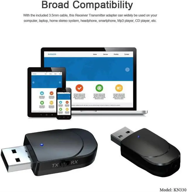 Alt view image 4 of 5 - 5.0 Audio Receiver Transmitter 3 IN 1 Mini 3.5mm Jack AUX USB Stereo Music Wireless Adapter for TV Car PC Headphones