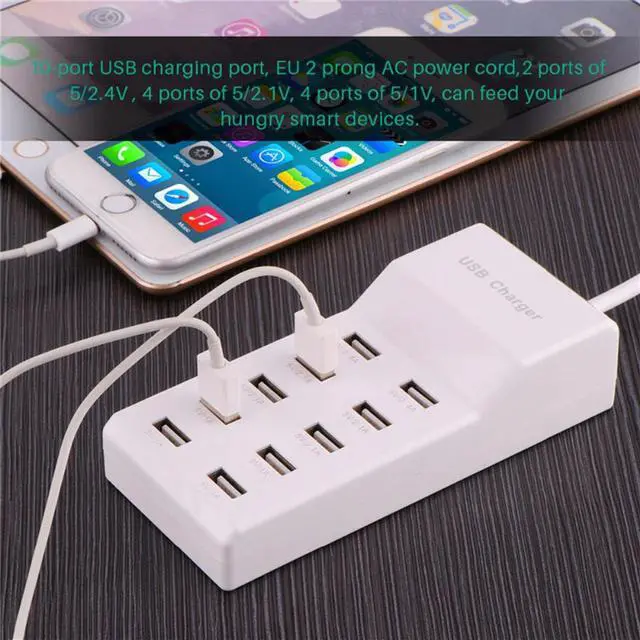 Alt view image 3 of 5 - 10 Port USB Charger For Iphone Ipad  USB 3.0 Wall Travel Charging Station Multi Port 60W Adapter Hub Splitter