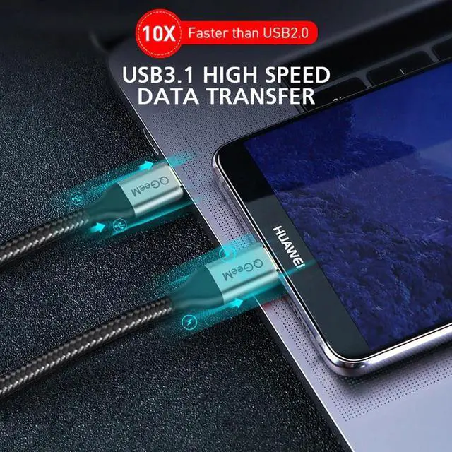 Alt view image 2 of 5 - QM USB 3.1 Type C to USB C Cable Gen2 PD 60W USB-C to USB C Charging Wire Cord Nylon Cable Cord for  S9 S8 Macbook Pro