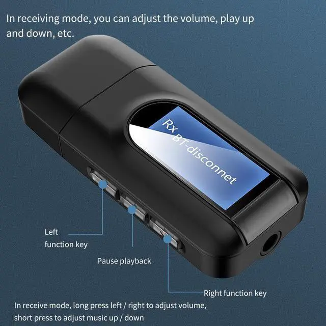 Alt view image 2 of 5 - 2 in 1 Bluetooth 5.0 Audio Transmitter Receiver with LCD Display Mini Portable AUX USB Wireless Audio Adapter for TV Car PC