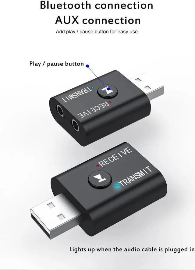 Alt view image 4 of 5 - Bluetooth 5.0 Transmitter Receiver 3.5mm AUX USB Mini 2 in 1 Wireless Stereo Audio Adapter for Home TV PC Car Mp3/4