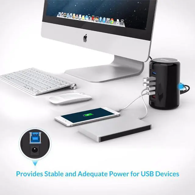 Alt view image 5 of 5 - RH4CS-BK 4-Port USB3.0 HUB ABS Material Ultra-Mini with 2 Charging Ports Super Charger 5V Max 2.4A for Pad Phone -Black