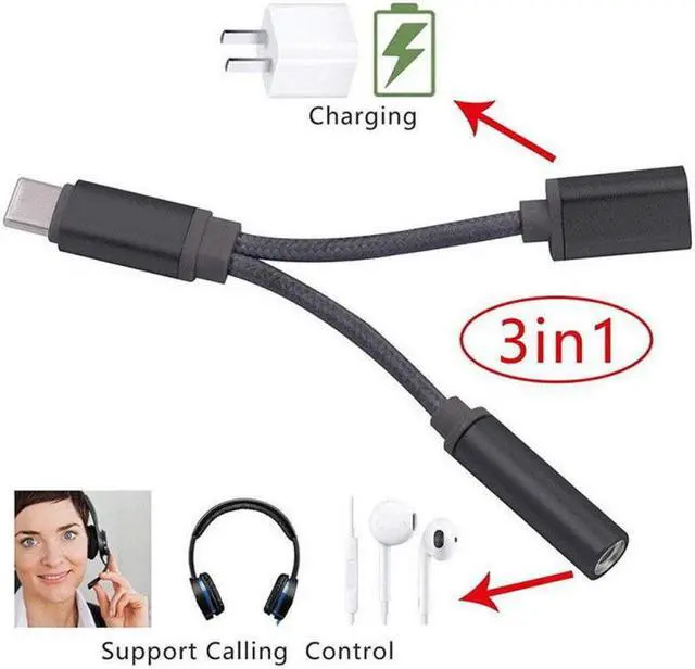 Alt view image 2 of 5 - 3-IN-1 Audio Aux Headphone Jack Cable Usb-C To 3.5mm Aux Audio Cable Earphone Jack Adapter Usb Type C Aux For