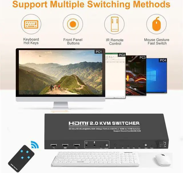 Alt view image 4 of 5 - 2020 Best 4K@60Hz 4 Port  KVM Switch 4K USB  KVM Switcher 2 Port KVM Switch USB RGB 4:4:4  USB Switch for PC laptop