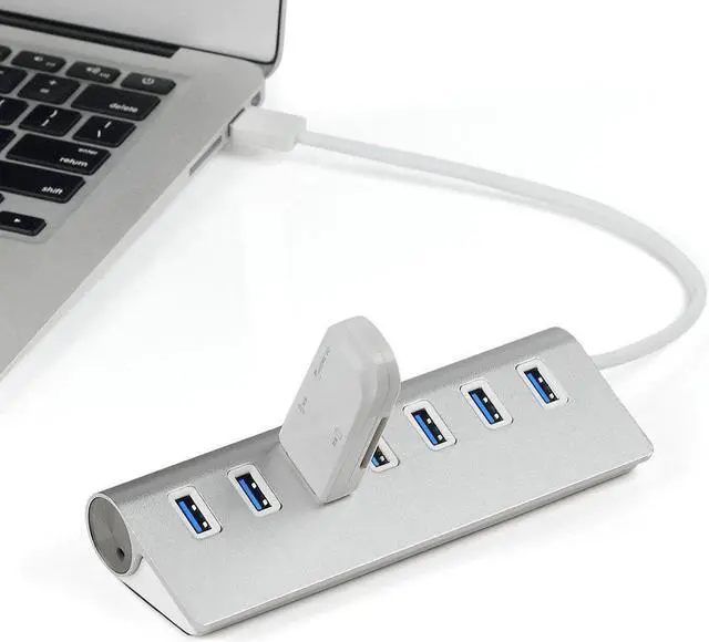 Alt view image 3 of 5 - 7 Port Aluminum USB 3.0 HUB 5Gbps High Speed +AC Power Adapter For PC Laptop Mac US EU UK plug