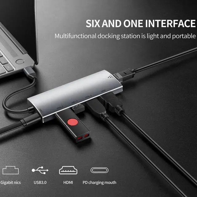 Alt view image 5 of 5 - C Hub for Mac Book Pro/Air, iPad Pro 6IN1 C Hub with Ethernet(1Gbps), 4K C Power Delivery, 3 3.0 Hub