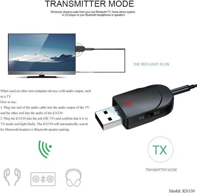 Alt view image 5 of 5 - 5.0 Audio Receiver Transmitter 3 in 1 Mini 3.5mm Jack AUX USB Stereo Music 4 in 1 Wireless Adapter