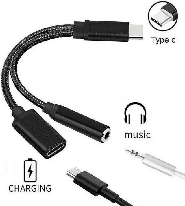 Alt view image 5 of 5 - 2 In 1 Type C To 3.5 Mm Charger Splitter Headphone Audio Jack USB C Cable Type-C To 3.5mm Connector Adapter For Mole Phone