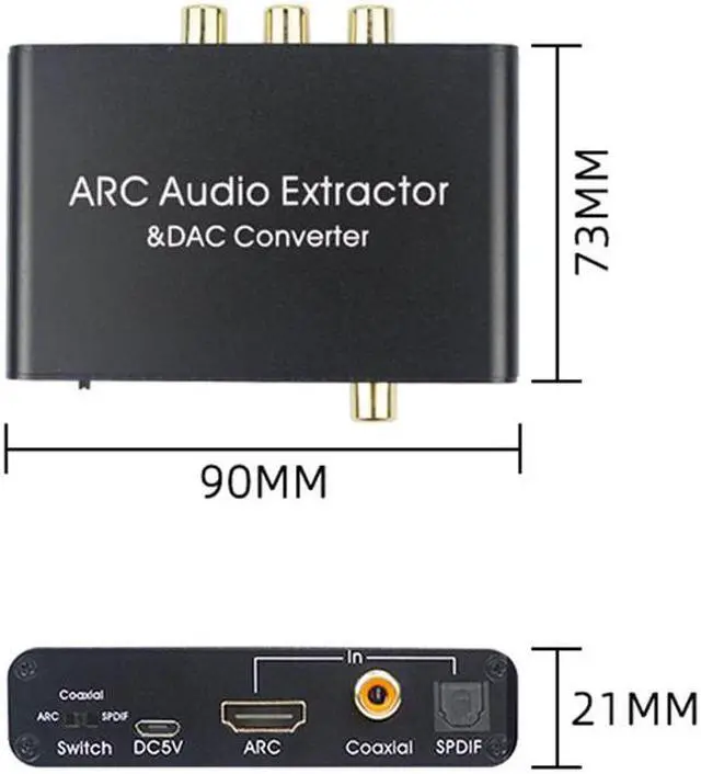 Alt view image 2 of 5 - 192KHz ARC o Adapter o Extractor Digital to Analog o Converter DAC SPDIF Coaxial RCA 3.5mm Jack Output