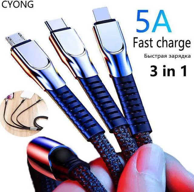 Main image of 5A 1. 3 in 1 USB Type C Cable Fast Charging Mole Phone USB-C Charger Type-C  Cord For  Redmi