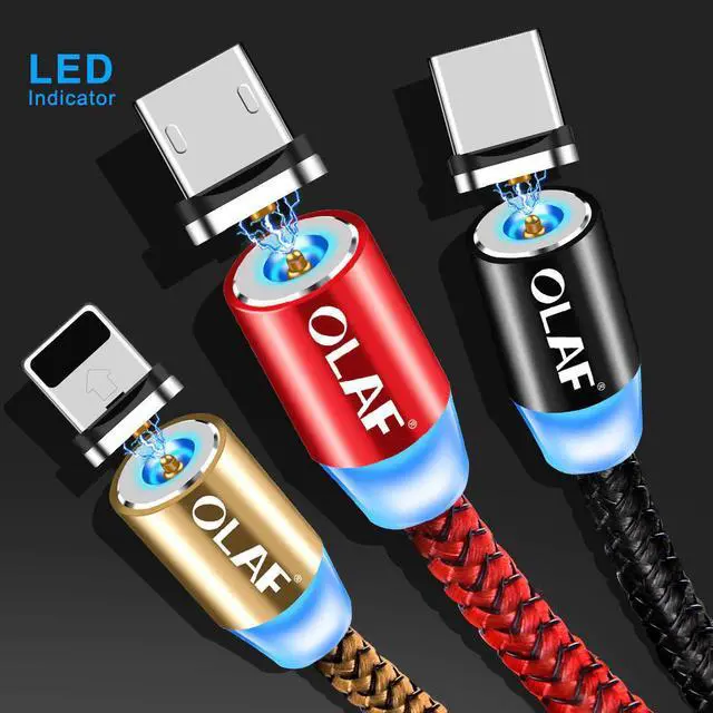 Alt view image 2 of 5 - Magnetic Cable Braided LED Type C Micro USB magnetic usb charging cable for  iphone X 7 8 6 Xs Max XR  s9 cord