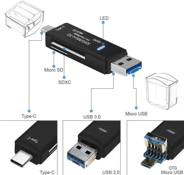 Alt view image 5 of 5 - 3.0 Hub  Card Reader Micro  Type C Card Reader Lector  Memory Card Reader For Micro  TF  Type-C OTG Card Readers