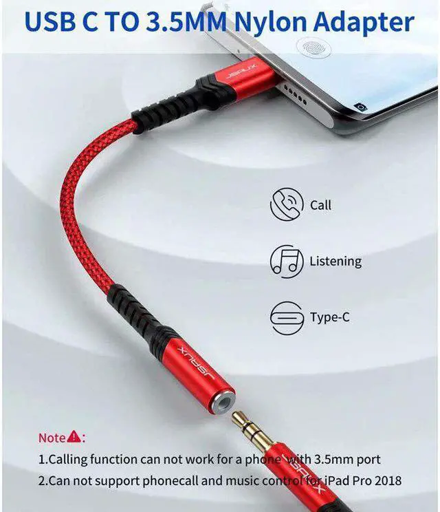 Alt view image 2 of 5 - Type C 3.5mm Aux Adapter, Usb C To 3.5MM Headphone Jack Adapter Audio Cable for Pixel 4 3 2 XL iPad Pro  Galaxy S20