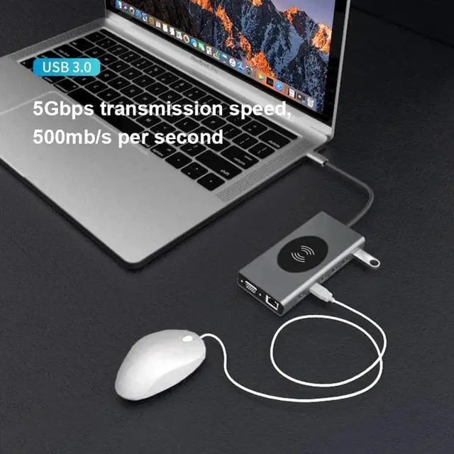 Alt view image 3 of 5 - Thunderbolt 3 Dock USB Hub Type C to HDMI USB3.0 2.0 RJ45 Adapter for MacBook  S8/S9  P30 Pro usb c Adapter