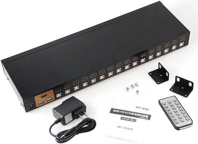 Alt view image 4 of 5 - 16 Port kvm switch Auto kvm switch Keyboard Mouse Switcher full 1080P IR Remote control include cables MT-2116HL