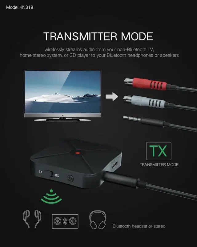 Alt view image 2 of 5 - 2 IN 1 Bluetooth 4.2 Receiver and Transmitter Audio with 3.5MM AUX Audio Bluetooth Wireless Adapter for Home TV MP3 PC