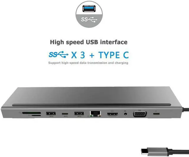 Alt view image 2 of 5 - 11 in 1 Type-C HUB Adapter Type-C to USB-C USB3.0  VGA TF 3.5mm Audio PD Converter Extension Docking Adapter for PC