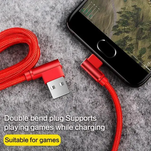 Alt view image 3 of 5 - Fast Charging Cable For  S10 S9 USB Type C Android Phone Universal 90 Degree  Cord for  Nylon Cable