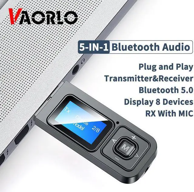 Main image of 5-IN-1 USB Dongle Bluetooth 5.0 Audio Receiver Transmitter With LCD Display Mini 3.5mm AUX RCA Wireless Adapter With MIC For TV