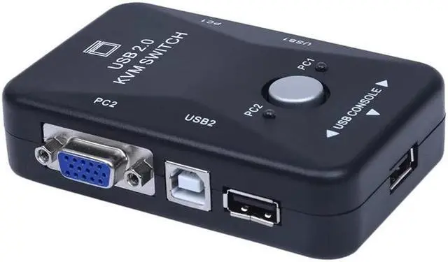 Alt view image 4 of 5 - Mini 2 Ports KVM Manual Switch Box Adapter w USB Connector