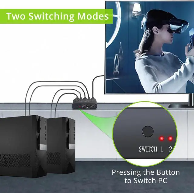 Alt view image 3 of 5 - eSYC 2 in 1 Out KVM HDMI Switch Support Shared Keyboard Mouse Printer U Disk & USB Devices KVM Switch HDMI 2 Port Box 4K@30Hz