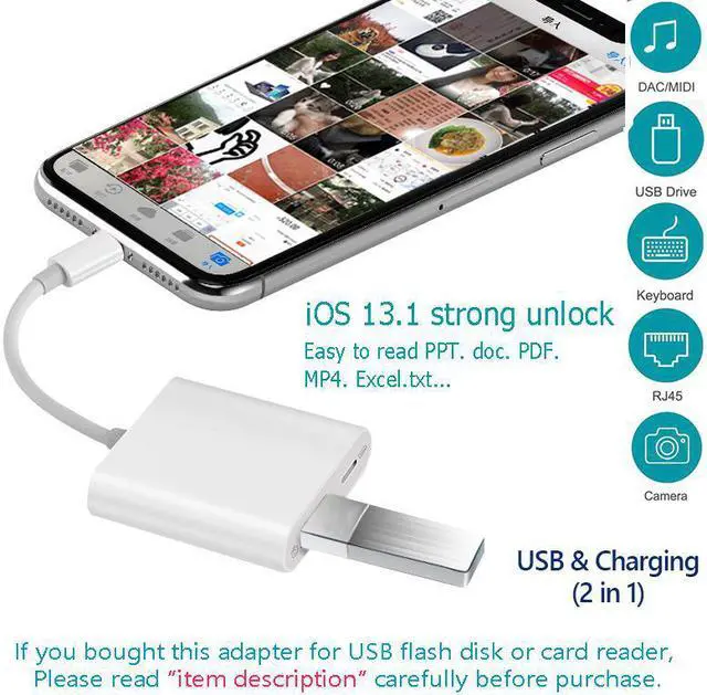 Alt view image 2 of 5 - OTG adapter for  to USB Camera Reader Adapter for lightning iOS 13 Connector Kit  Sync Cable For IPhone 6 7 8 X
