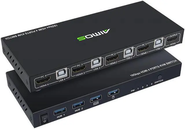 Alt view image 7 of 7 - 18Gbps 4K 60Hz Ultra HD Metal Case 4 Input 1 Output KVM Switch 2.0 Screen Switcher Shared Keyboard and Mouse AM-KVM401