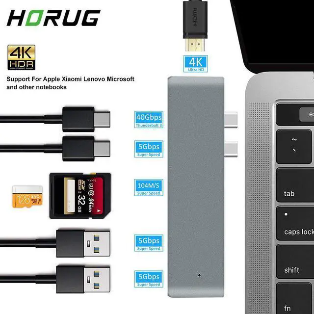Alt view image 2 of 5 - 7 in 1 USB C HUB Type C To Hdmi USB Splitter Thunderbolt 3 USB-C 3.1 HUB For Macbook   Type C HUB OTG Adapter
