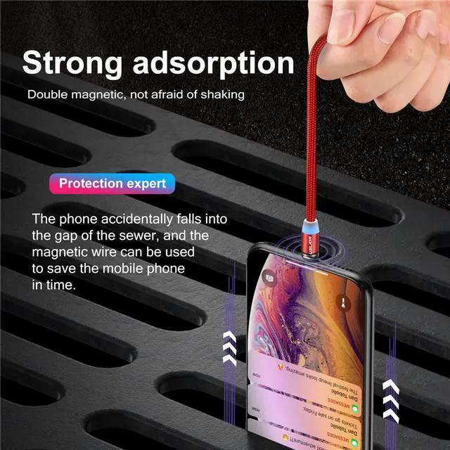 Alt view image 3 of 5 - Magnetic Charger Fast Charging Magnet USB Micro Cable 3A Type C Cable Type-C LED Nylon Braided For Iphone 7 XS XR